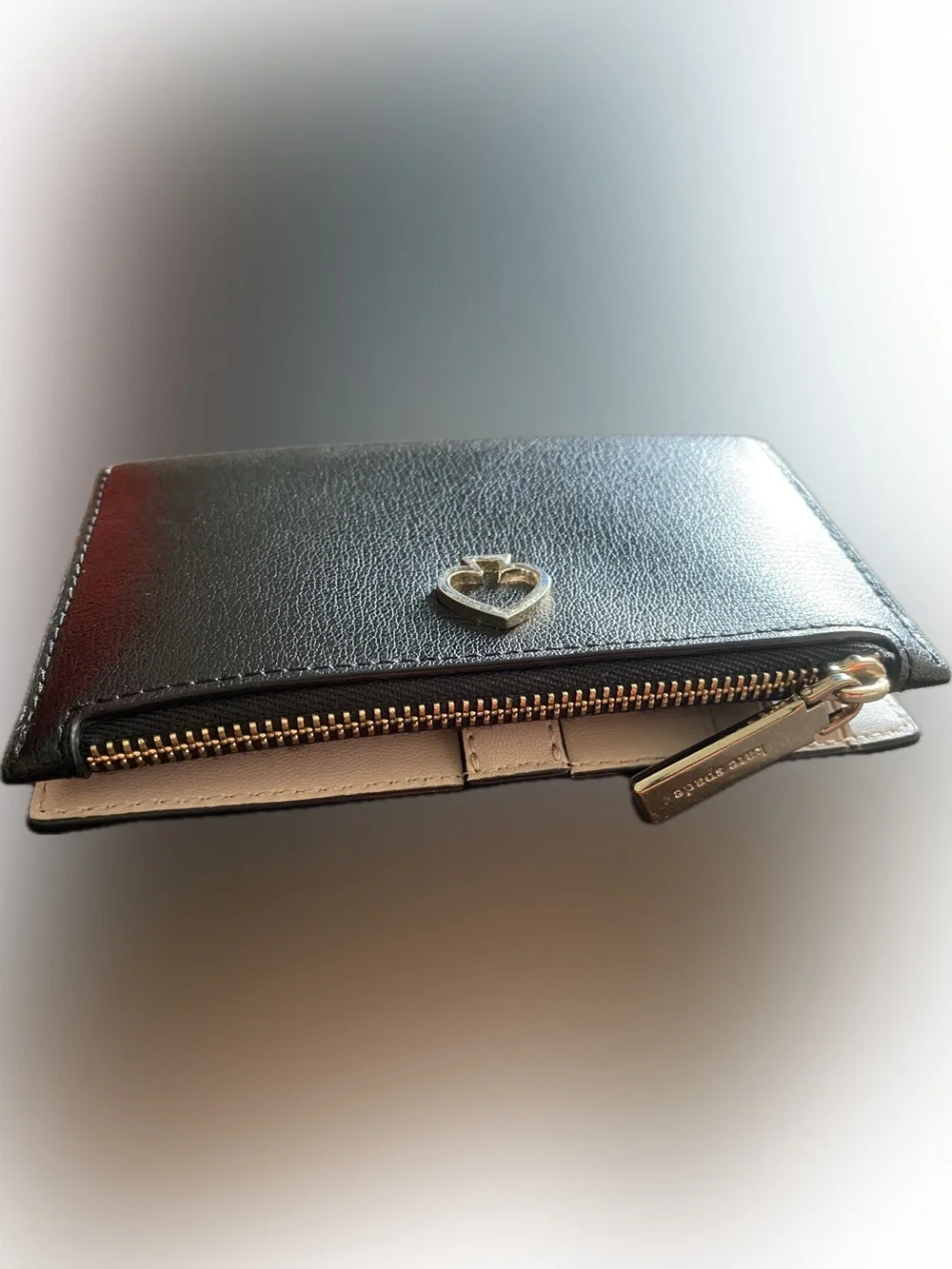 kate spade black leather bi-fold wallet with gold logo